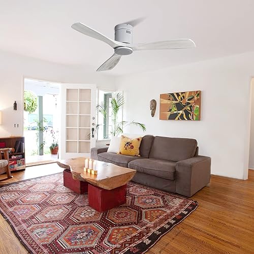 Miniatura 7 de Sofucor Ventilador de techo de 52 pulgadas, gris, 3 cuchillas, perfil bajo, motor de CC, control remoto, montaje empotrado, ahorro de energía,