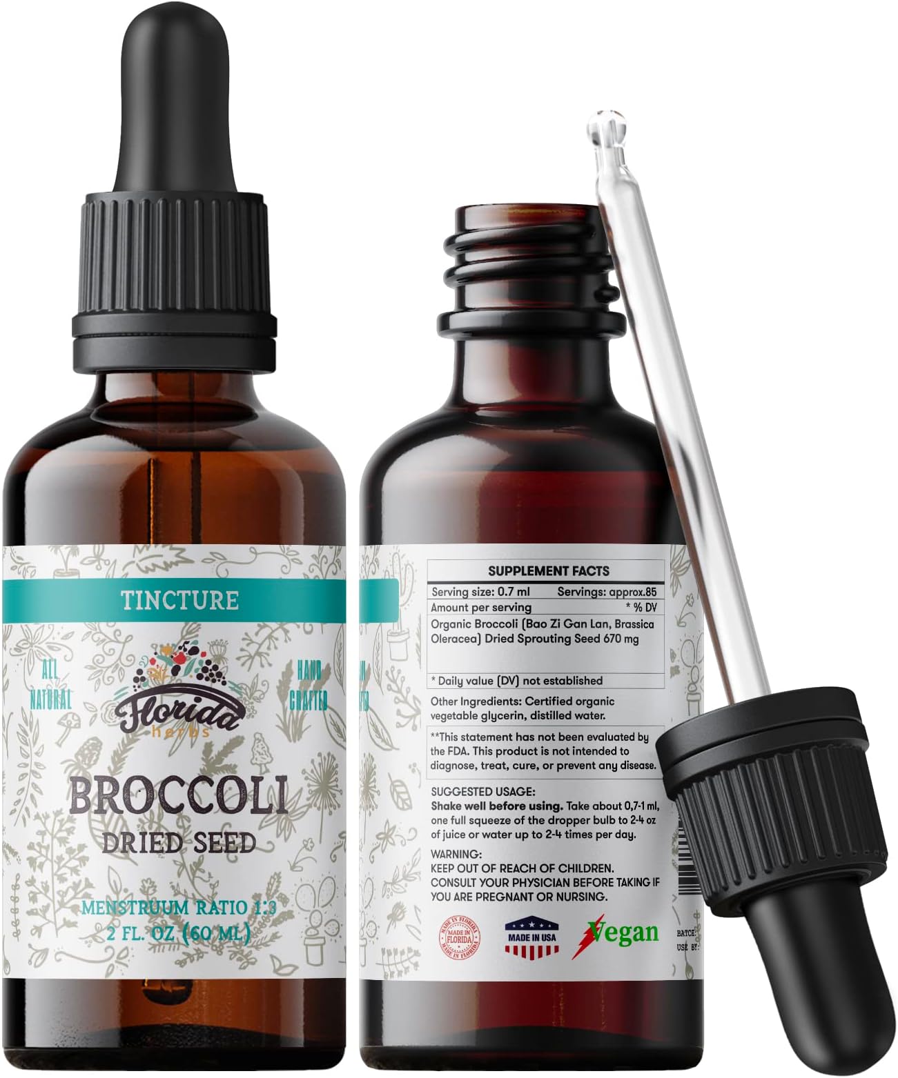 FLORIDA HERBS Broccoli Tincture, Organic Broccoli Extract, Broccoli Drops (Brassica Oleracea) Dried Seeds