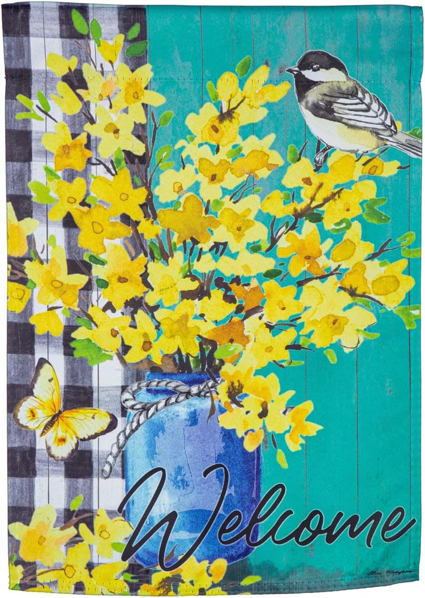 Evergreen Flag,Spring Forsythia Suede House Flag,29X0.02X43 Inches