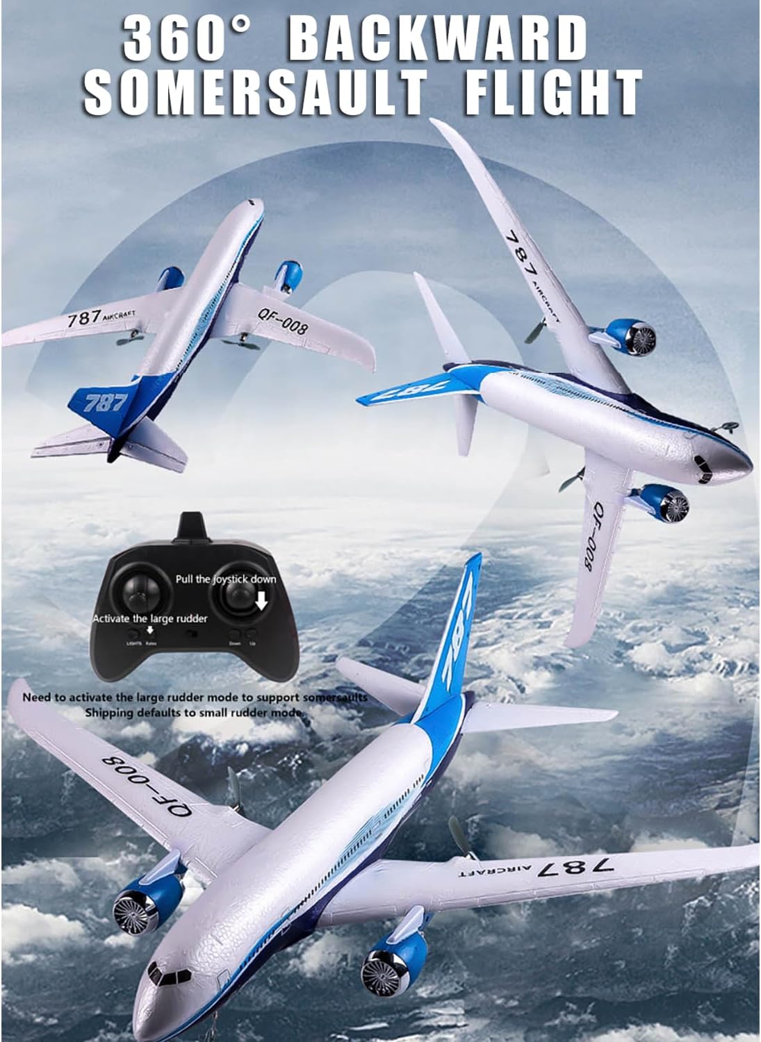 RC Plane 787/C919 Airlines Remote Control Airplane with LED Light 2.4G Fixed-Wing Glider Aircraft Dual Engine 360° Rolling Stunt RC Airbus Jet Model Fighter 2 Batteries for Beginner (Blue)