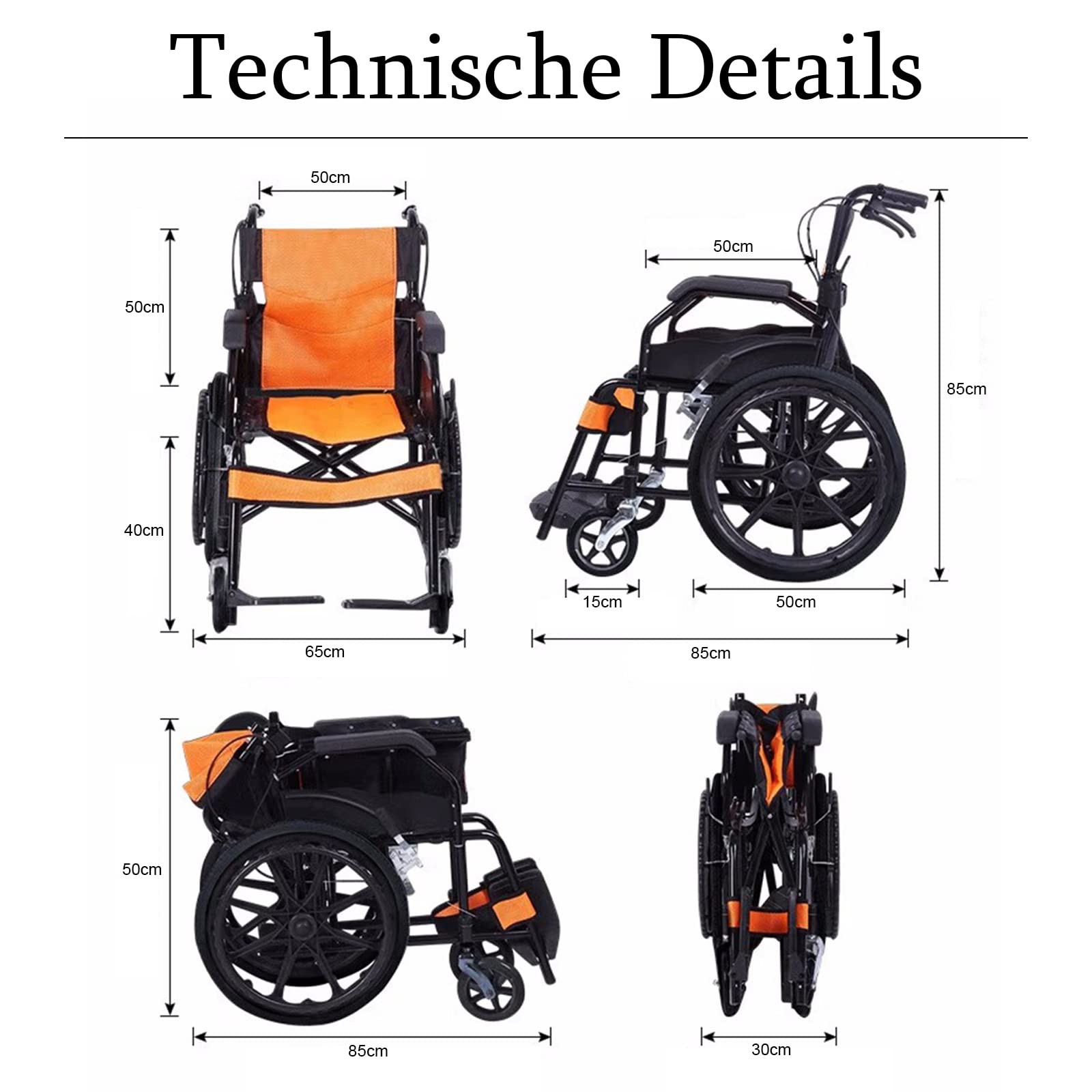 Ultraleicht Rollstuhl Faltbar Leicht Reiserollstuhl, Rollstühle für die Wohnung und Unterwegs, Transportrollstuhl, Trommelbremse, Sitzbreite 50 cm,Rot
