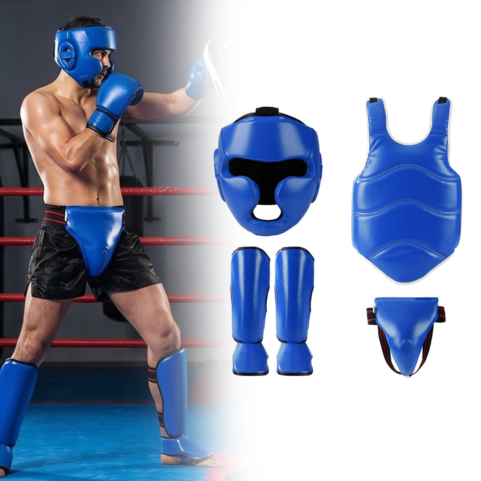 Juego completo de equipo deportivo de combate acolchado de espuma de poliuretano con protector de pecho, espinilleras para boxeo, kickboxing, equipo de lucha fino