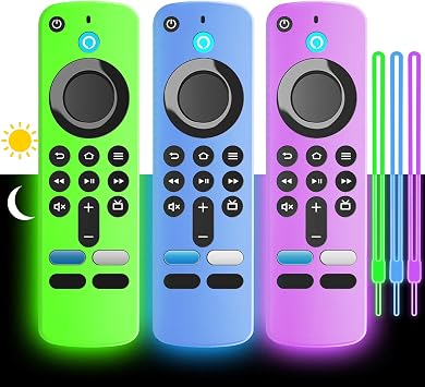3 Pack Soft Silicone Remote Cover for 2026 newestmodel, Anti-Slip Shockproof Silicone Protective Case with Lanyard Glow in The Dark Glow Green&Glow Blue&Glow Purple