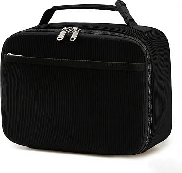 Cute Lunch Bag for Women & Men Corduroy Small Lunch Box with Cooler & Organizer Compartments Insulated Lunch Tote Bag for Travel Work Black