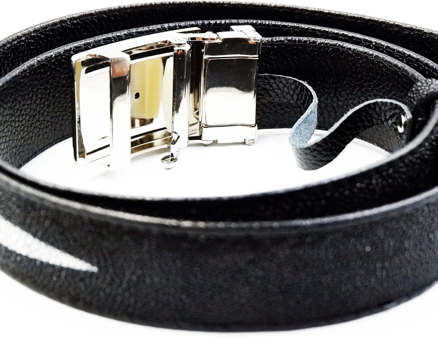 NEW BLACK GENUINE STINGRAY LEATHER MEN AUTO BUCKLE METAL BUCKLE BELT 1.5 X 45 INCHES. - Image 6