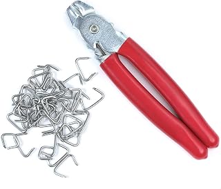 Straight Hog Ring Pliers Set & 200pcs Galvanized Hog Rings – Upholstery Installation Kit for Bungee/Shock Cords/Animal Pet Cages/Bagging/Traps/Sausage Casing/Meat bags/Fencing/Railing by NIDAYE