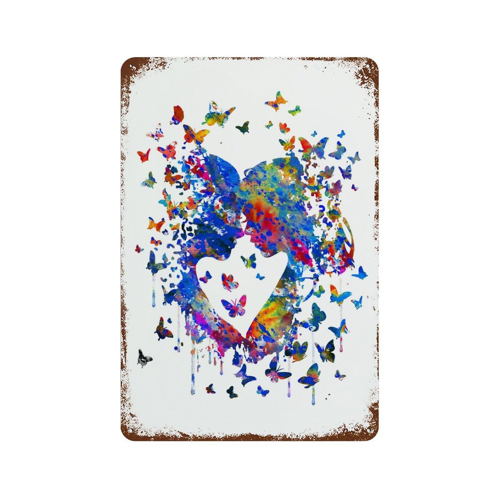 Couple in Love 11.8"x7.9" Distressed Metal Wall Sign, Shabby Chic Decor for Shed, Workshop And Garage Wall Decor