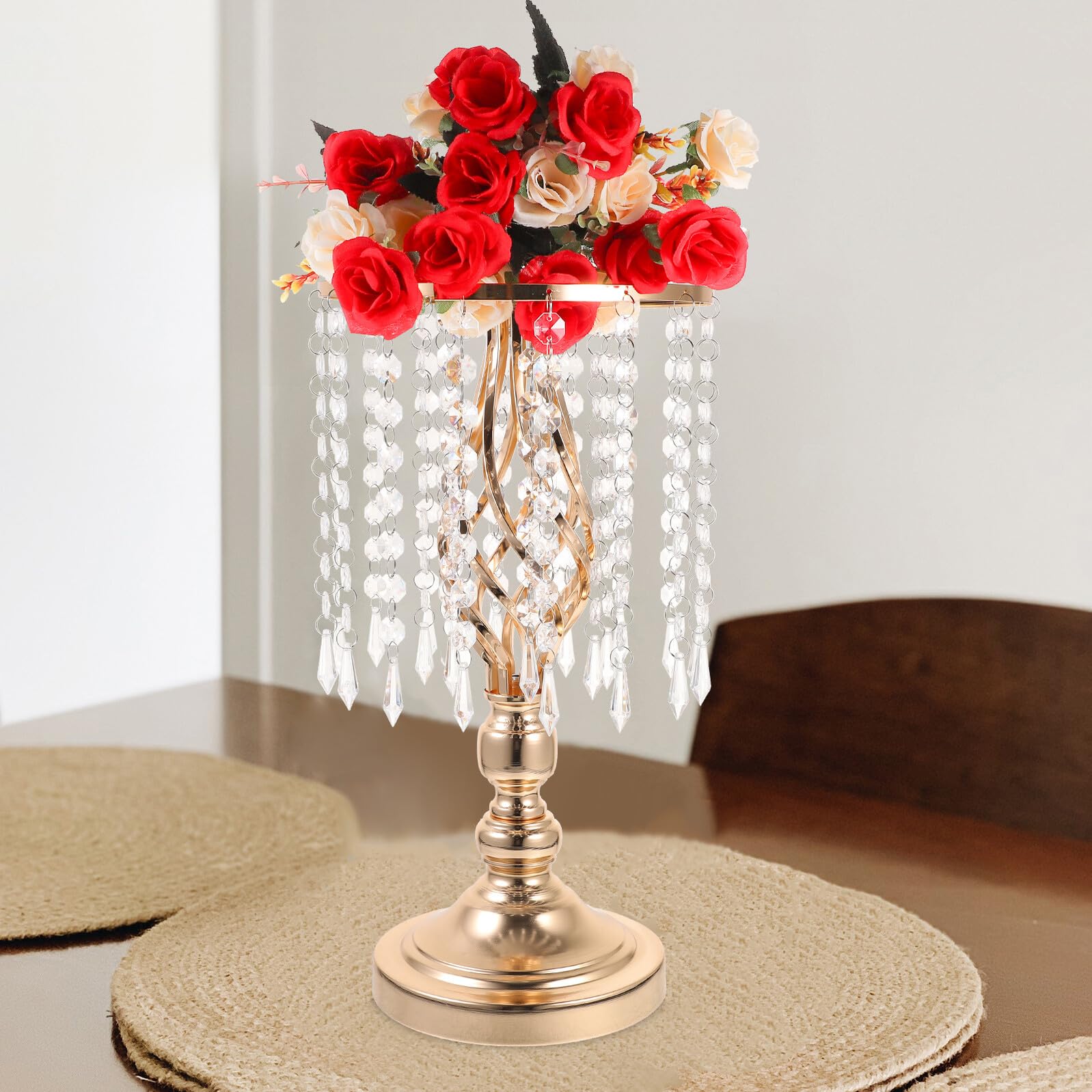 Happyyami Metallvase für Tischdekoration Hochzeit Zierlicher Kerzenhalter aus Eisen Trockenblumenständer 40cm Goldfarben für Party und Wohnraum
