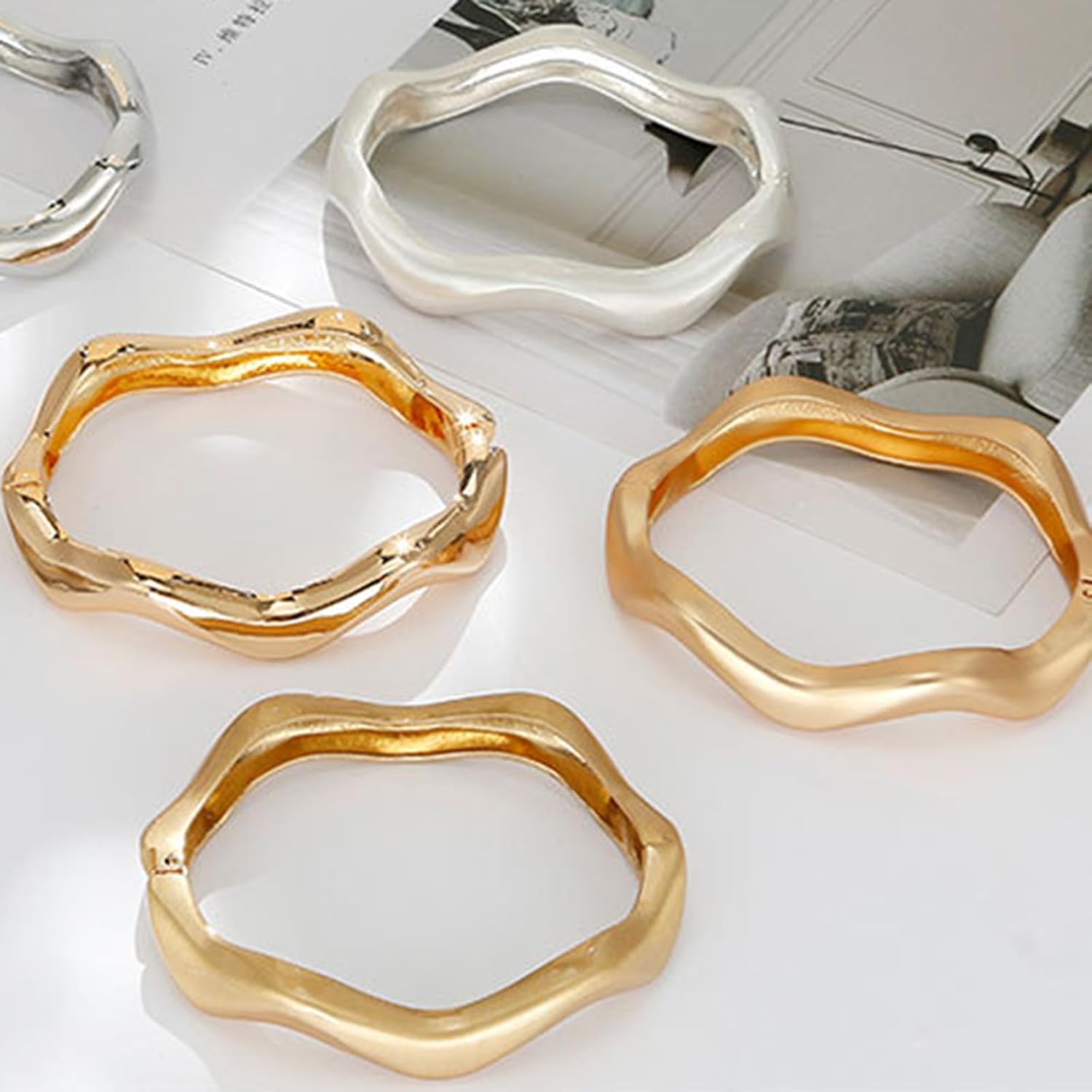 YBMYCM Wide Cuff Chunky Gold-Plated Bracelets for Women Open Cuff Bangles Adjustable Wrist Cuff Bracelets for Women - Image 5