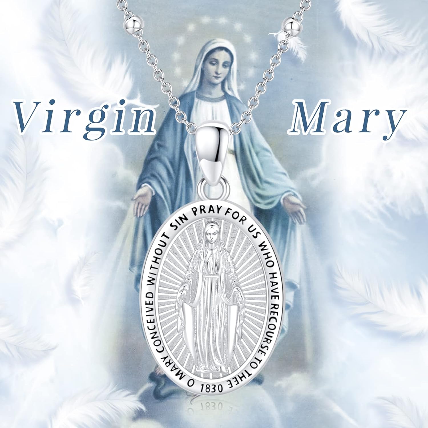S925 Sterling Silver Miraculous Medal Necklace for Women Men Catholic Virgin Mary Charm Pendant Necklace Blessed Mother Pendant Christian Jewelry - Image 2