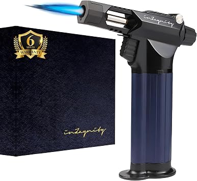 inZaynity Butane Torch Lighter - "The Beast" - Refillable Kitchen Torch with Safety Lock & Adjustable Flame - Butane Blow Torch Lighter for Creme Brulee, Welding, Soldering & Cooking Blue Black