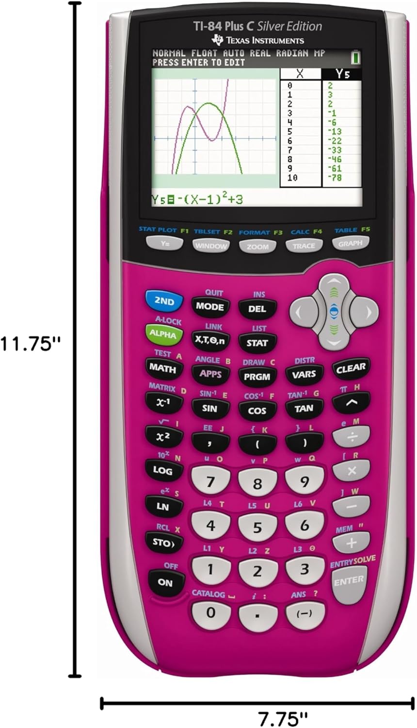 Texas Instruments TI-84 Plus C Silver Edition Graphing Calculator, Pink (Renewed)