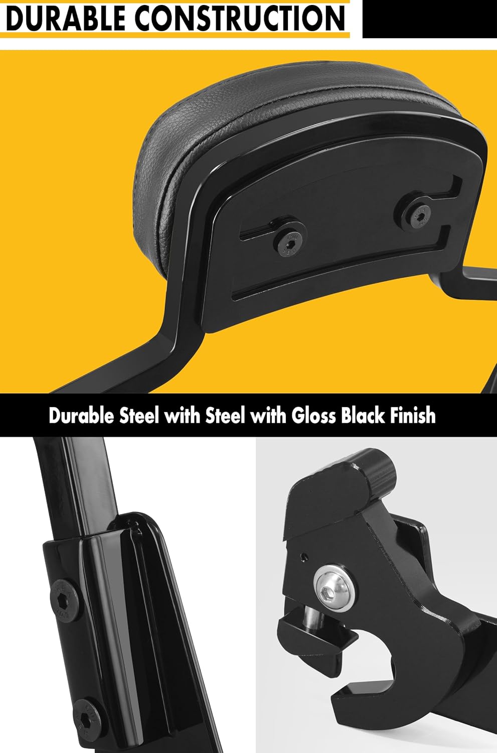 Detachable Hardware Backrest Sissy Bar Upright Passenger Backrest Pad with Docking Kit for Harley Breakout 2013-2017 FXSB, FXSE,FXSBSE（Gloss Black）