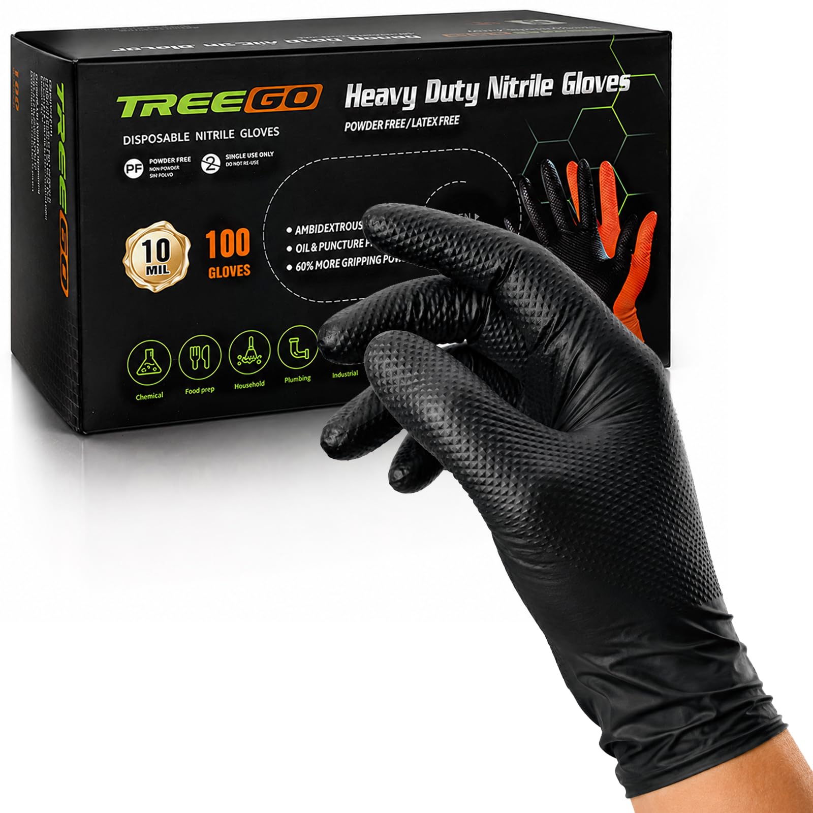 TREEGO 10 Mil Nitrile Mechanic Gloves