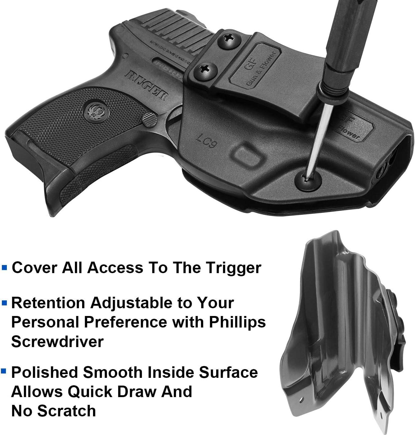 IWB Holster Compatible with LC9 / LC9S / LC380 / EC9S / EC9, Adjustable Cant, Adjustable Retention, Inside Waistband Concealed Carry, Precision Molding Polymer & Handmade Kydex Available