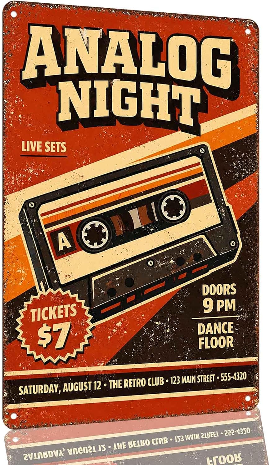 Analog Night Retro Music Event Aluminum Metal Sign 8 x 12 Inch