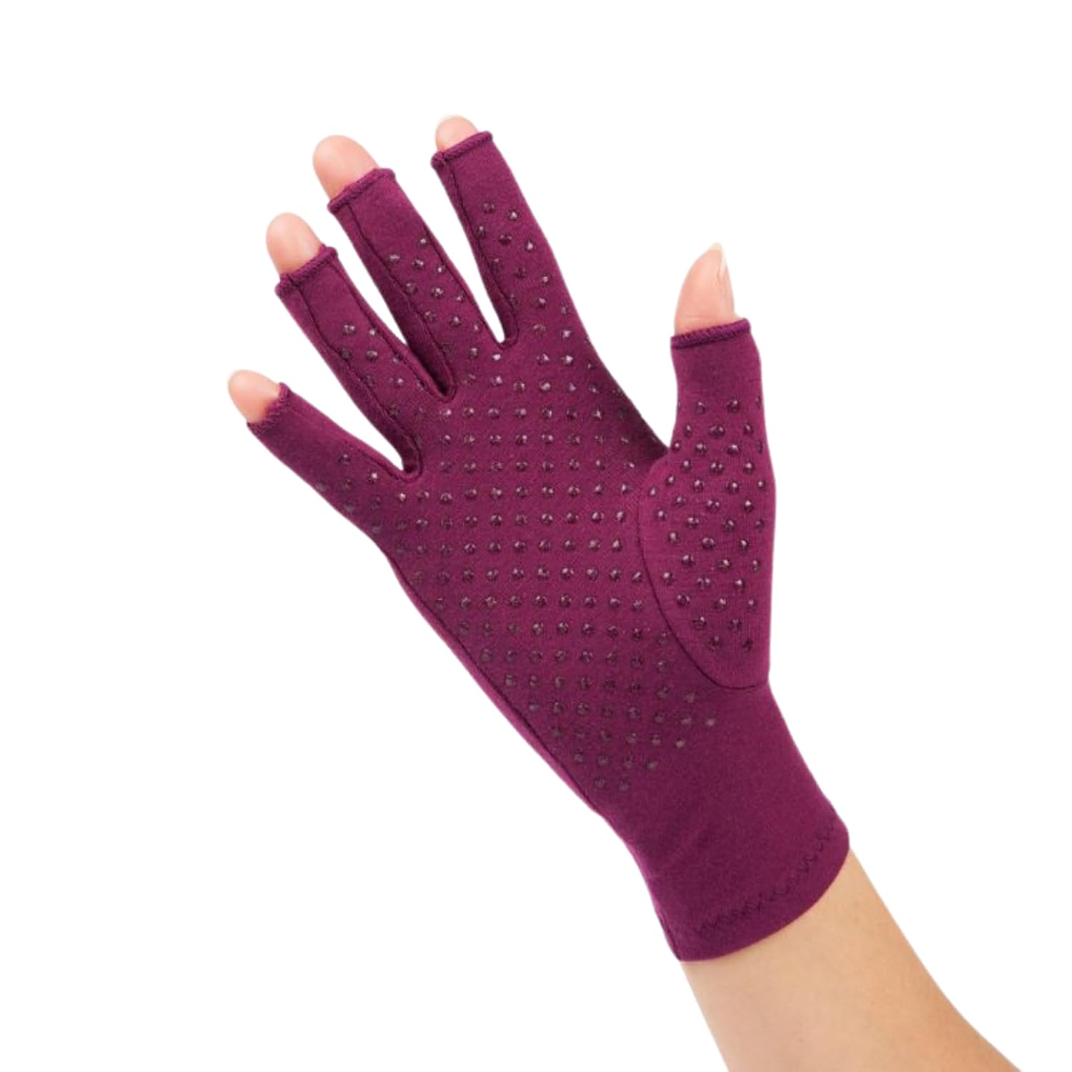 GRACE & ABLE Compression Gloves: Relief From Arthritis with Silicone Dots for Extra Grip. Cotton Stretch Breathable (Plum Purple, Large)