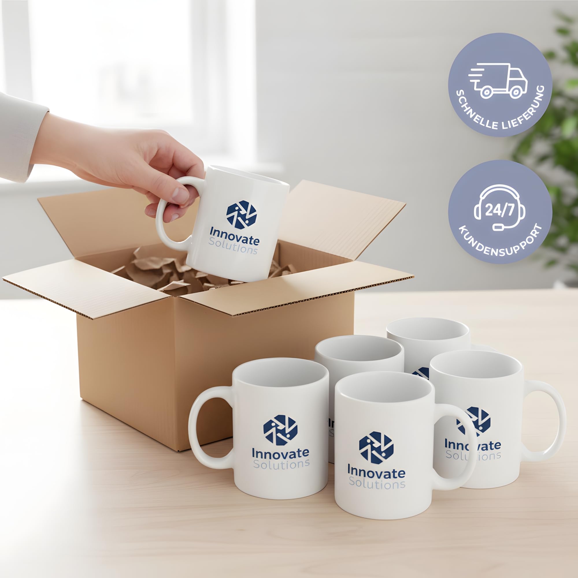 Cimpress Personalisierte Firmen-Tassen, 325 ml, weiß, 25 Stück, mit eigenem Logo gestalten, Geschenke zum Firmenjubiläum & Kollegen, Personalisierte Tasse für Büros & Merchandise