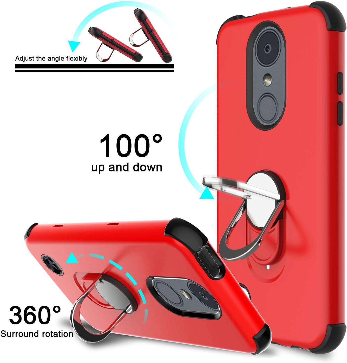 lovpec Case for LG Aristo 3, for LG Aristo 2/for LG Aristo 2 Plus/for LG Tribute Empire Case, Ring Magnetic Holder Kickstand Phone Case for LG Rebel 4 LTE/for LG Phoenix 4 (Red)