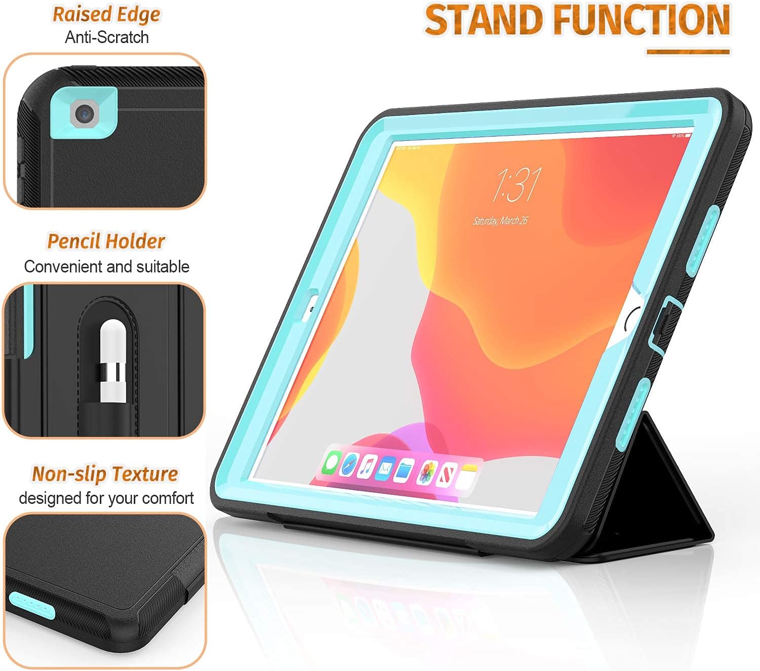Free Shipping 🛒 Timecity iPad 9th/ 8th/ 7th Generation Case,iPad 10.2 2021/ 2020/ 2019 Case.Magnetic Smart Auto Wake/Sleep Cover with Stand Pencil Holder, Stand Case for iPad 9/8/7 Generation,Black/Light Blue