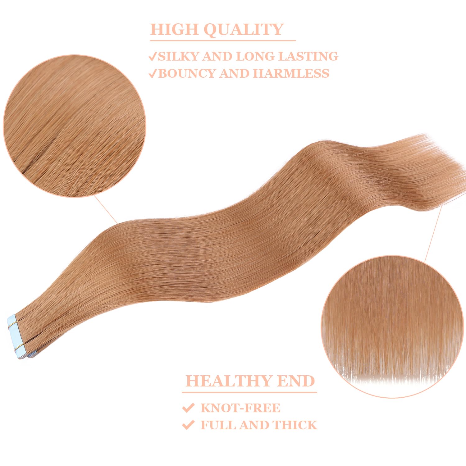 Mscat Tape in Hair Extensions 22 Inch 20Pcs 50g/pack Light Brown Invisible Straight Hair Extensions Tape in(22Inch Light #27 Brown) - Image 2
