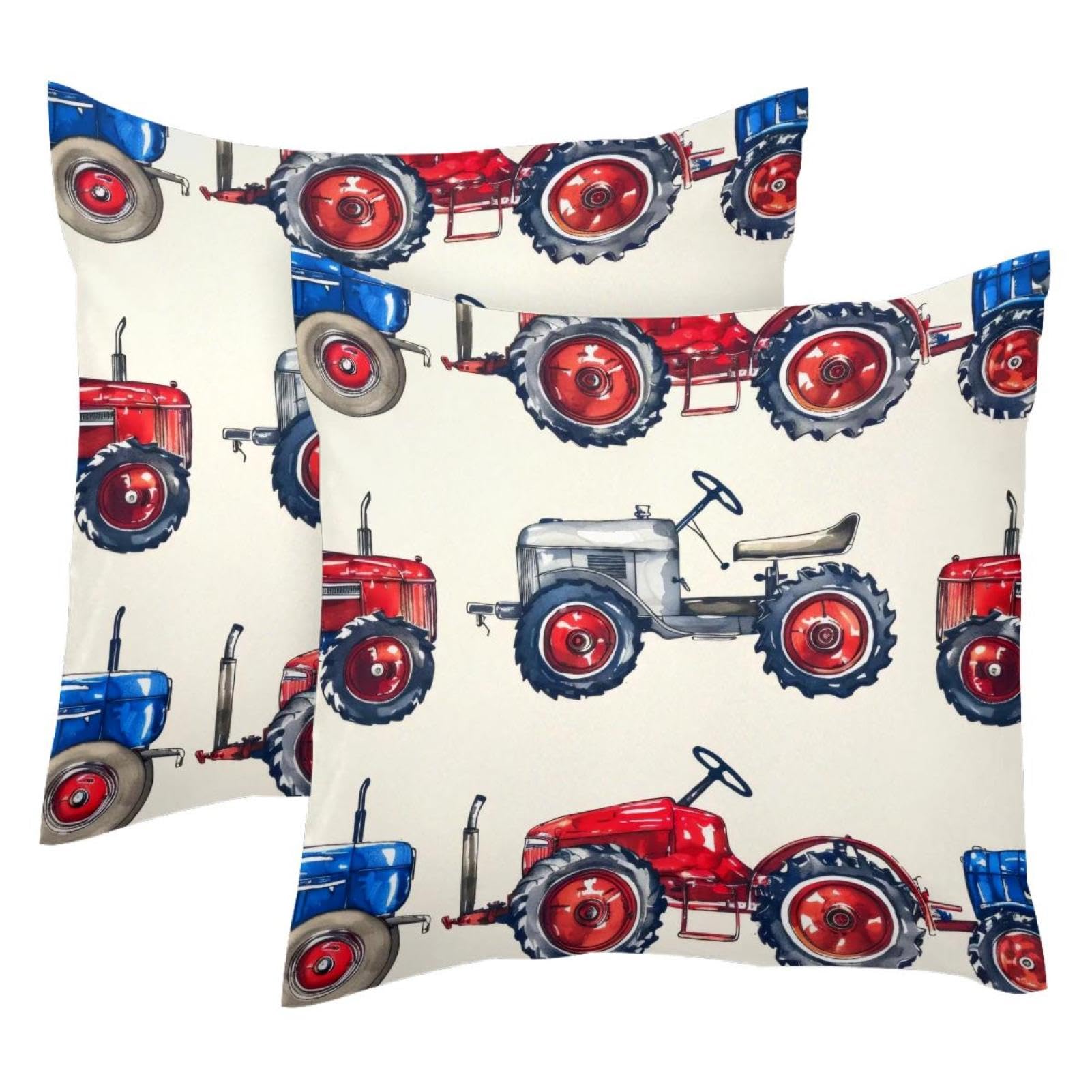 Housses de coussin en velours 50x50 motif tracteur pour déco chambre enfant