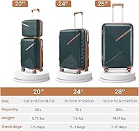 Vista 46 de Merax Equipaje, maleta extensible rígida con ruedas giratorias ligeras, Negro -, 40/48/52