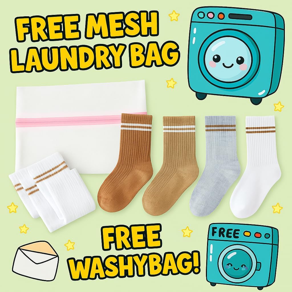 UMELOK Kids Athletic Socks Soft Cotton Crew 4 Pack Striped Sports Socks for Boys 4-12 Years Brown,gray Large image 4 of 5 B0DT4RF2FR