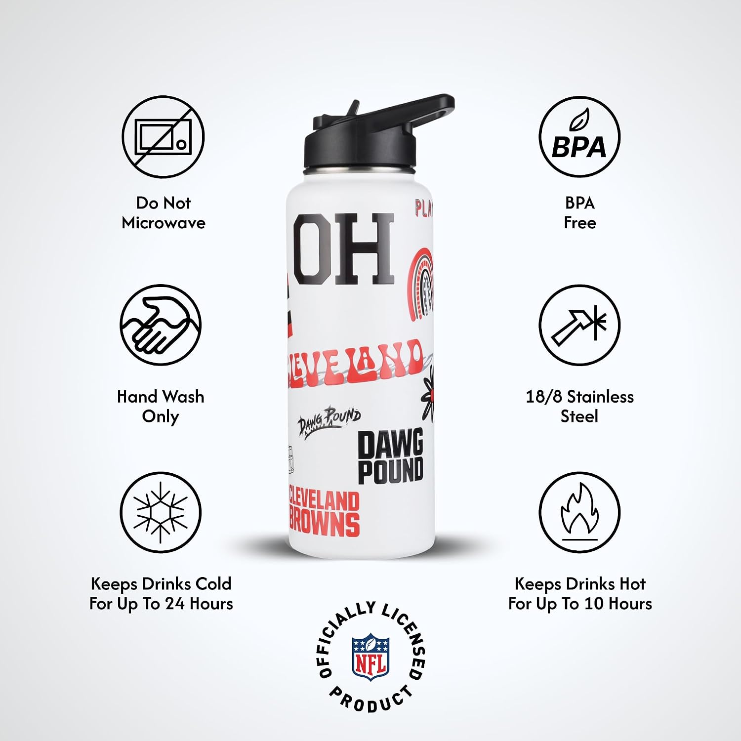 The Memory Company Officially Licensed NFL 34oz Water Bottle - Premium Stainless Steel Double-Wall Insulated, Leakproof Design