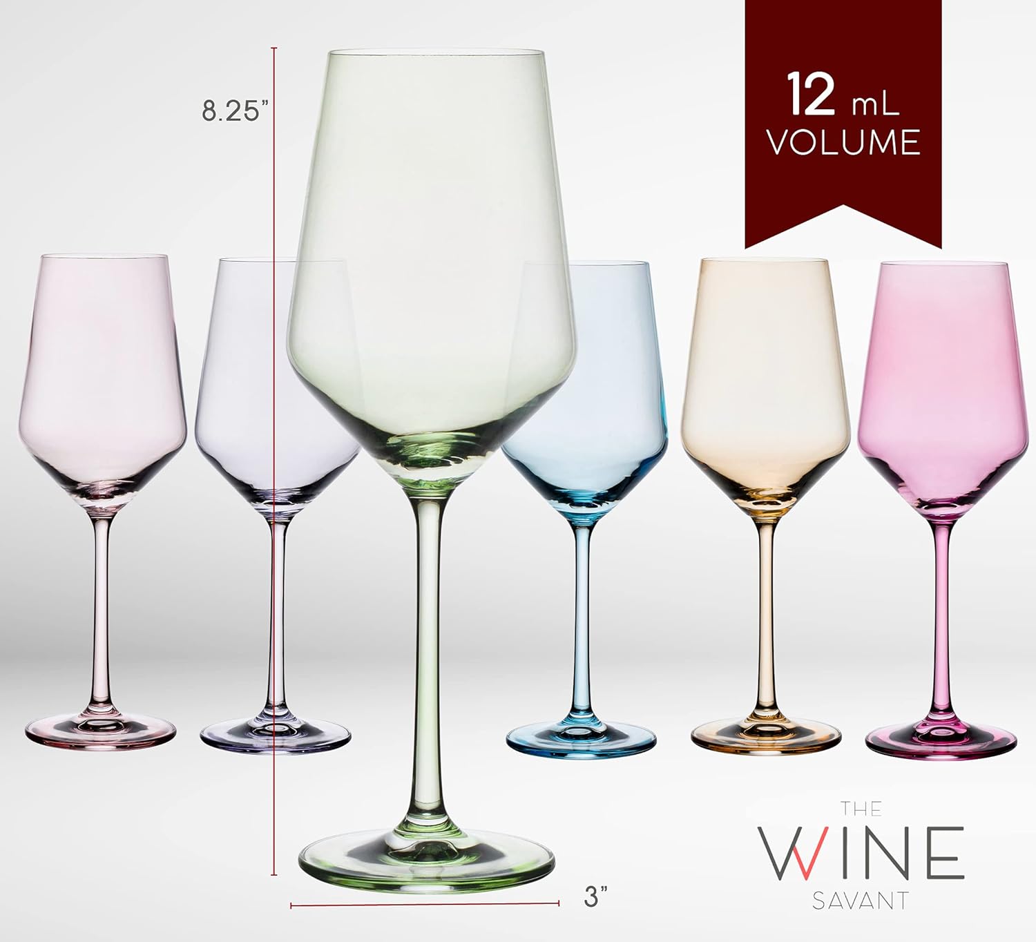 Colored Crystal Wine Glass Set of 6, Large Stemmed 12 oz Glasses, Great for all Occasions & Special Celebrations, Unique Italian Style Tall Drinkware for Red & White Wine - Image 4