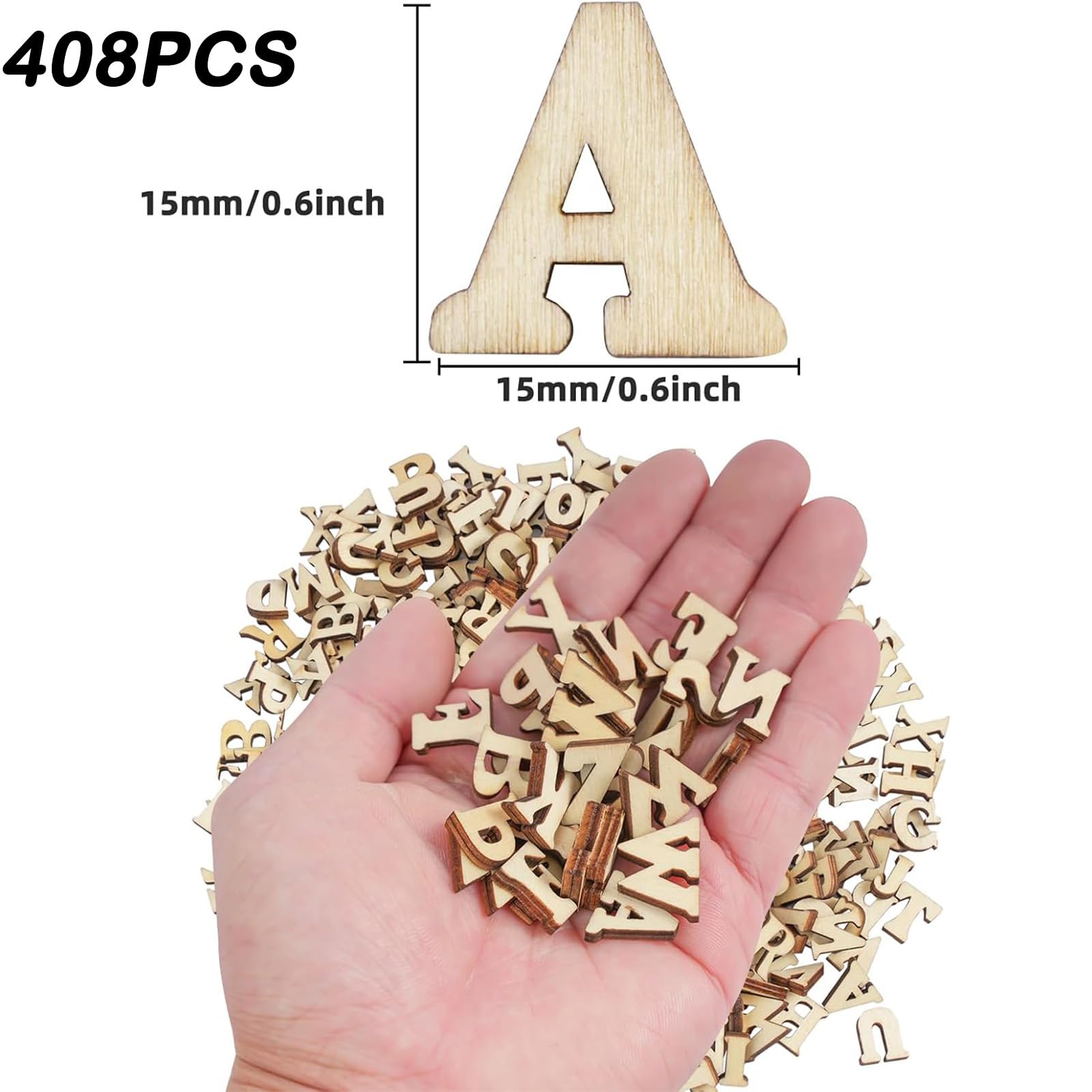408pcs Wooden Letters for Crafts 15mm Small Wooden Letters for DIY Wooden Alphabet Letters for Decoration Displays Early Educational Learning - Image 2