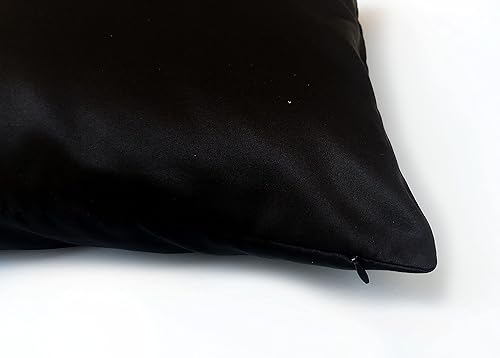 Miniatura 4 de AVKA Studio Fundas de almohada de satén de alta calidad, juego de 2 fundas de almohada decorativas negras de 12 x 12 pulgadas, con forro y cierre de