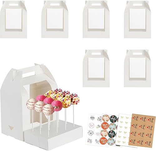 Elegante paquete de 6 cajas blancas para tartas, solución de embalaje elegante para tus cake pops, soporte portátil y soporte de exhibición