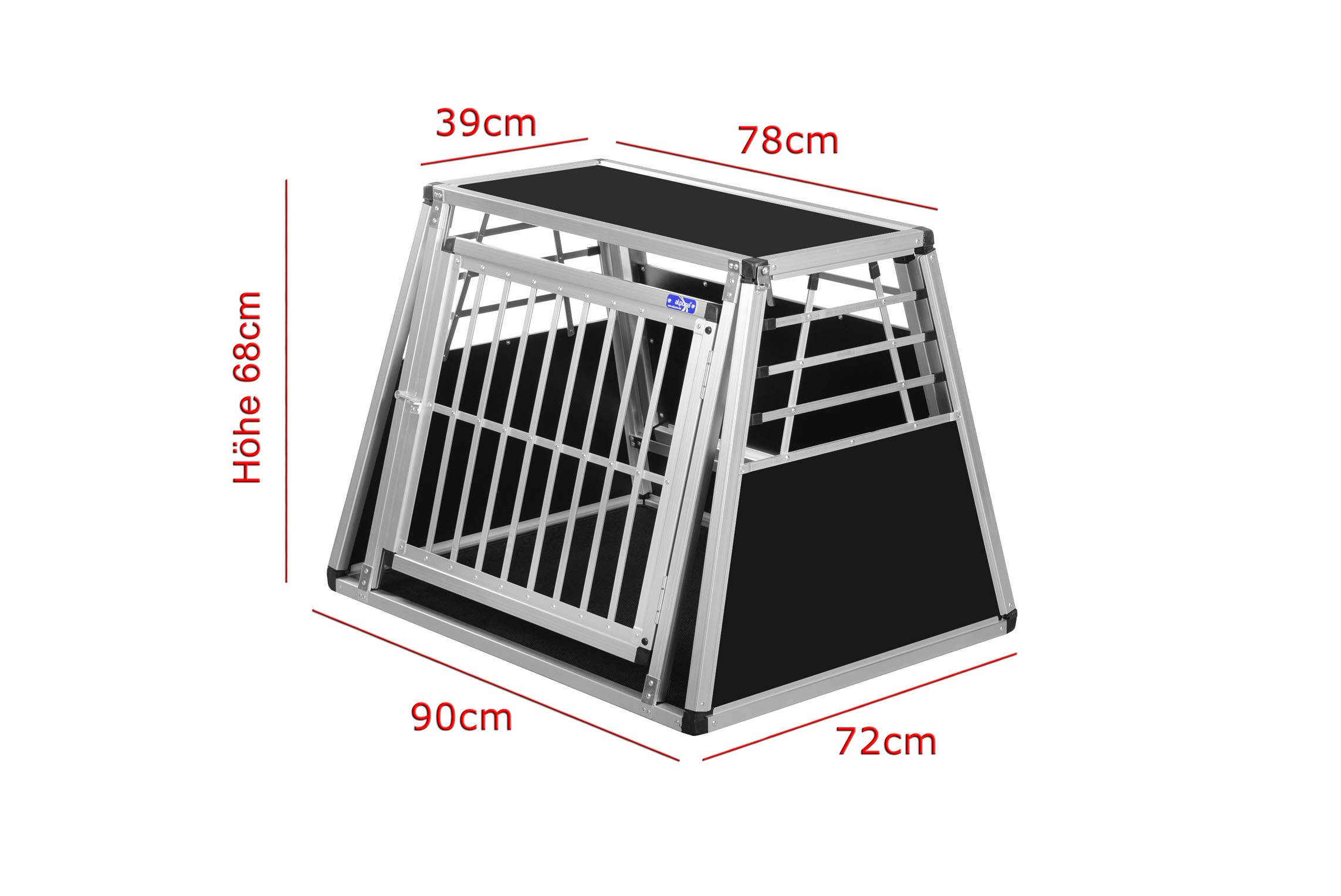 ALPUNA Transportbox N11 – Aluminium Hundebox 72×90×68 cm – Auto Hundebox mit Notausstieg, sicherer Hundetransport im Kofferraum