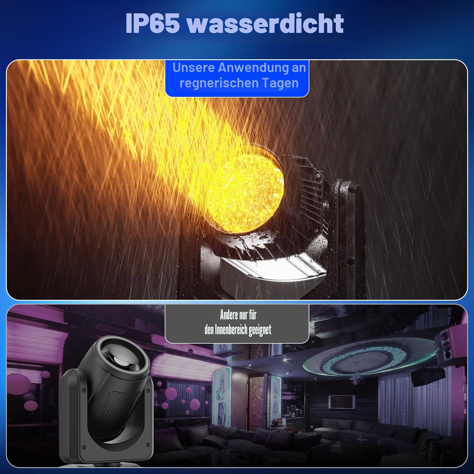 300W LED IP65 Wasserdicht Moving Head Bühnenlicht, RGBW Beam Spot Licht 24 Prisma Discolicht dmx512 Partylicht für Bühne Hochzeit DJ Weihnachten