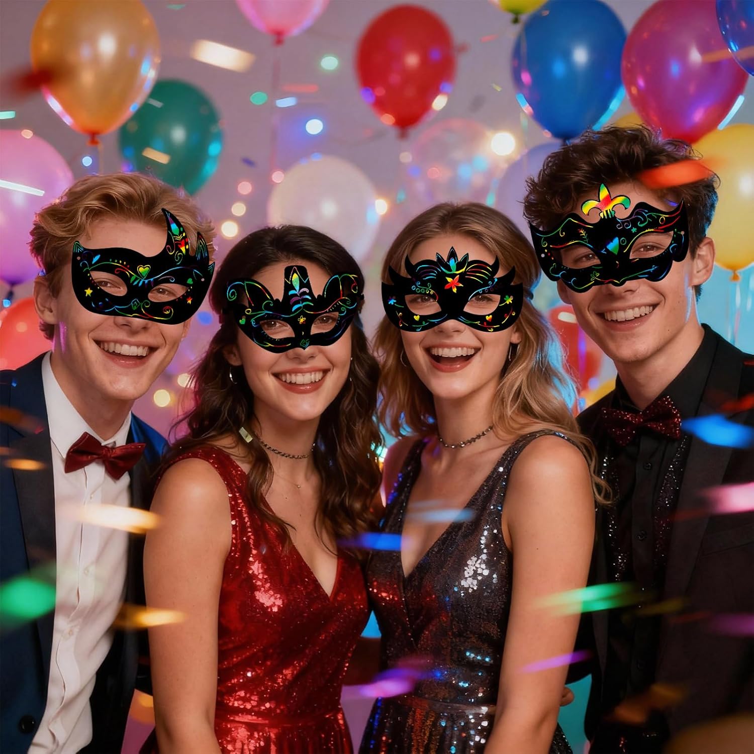 18 PCS Mardi Gras Scratch Masks Making kit Rainbow Scratch Paper Mask Craft for Mardi Gras Party Decorations Party Supplies and Carnival Crafts - Image 5