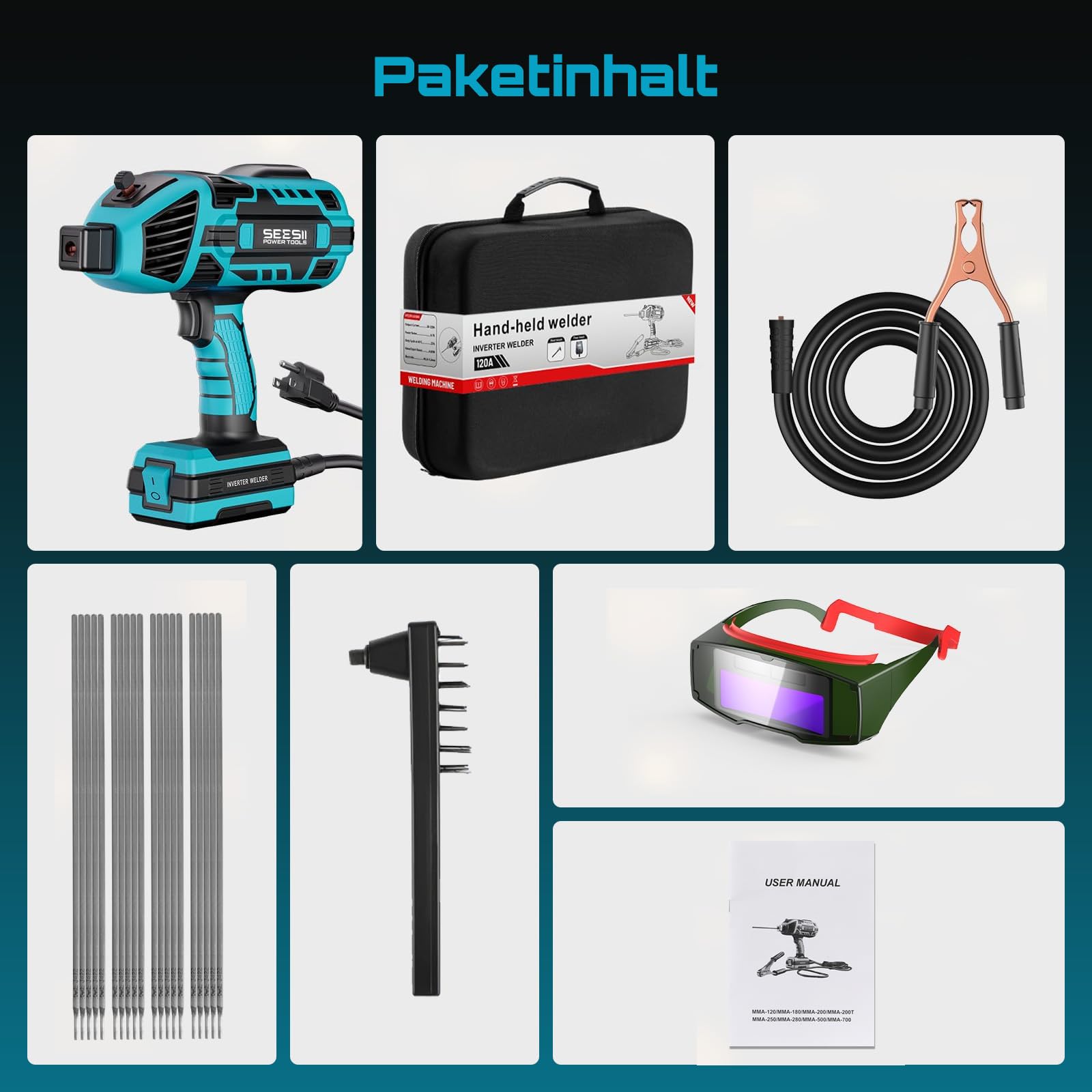 Seesii Handschweißgerät 220V, IGBT Inverter ARC Tragbare Schweißmaschine - 6 Stromstärkenverstellung, für 2,5-3,2 mm Elektroden, für Reparaturen, Professionelle Schweißprojekte (mit Schutzbrille)