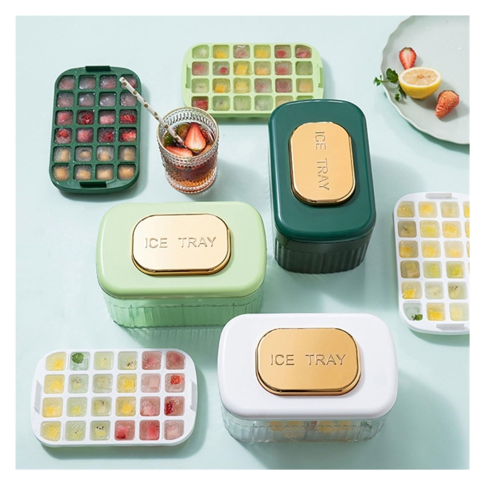 Vassoio per cubetti di Ghiaccio 24-Grid Press-out Ice LattIces Vassoi Grandi con Coperchio per congelatore Stampo per ghiacciaia a sgancio Facile Vassoio Quadrato Riutilizzabile (Color : Dark Green)