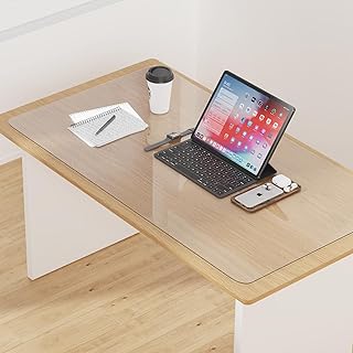 Clear Table Cover Protector 23 x 47 Inch, 2mm Thick PVC Vinyl Tablecloth Protector, Waterproof/Oil-Proof Plastic Desk Protector Mat for Kitchen, Writing Desk, Dining Room Table, Coffee