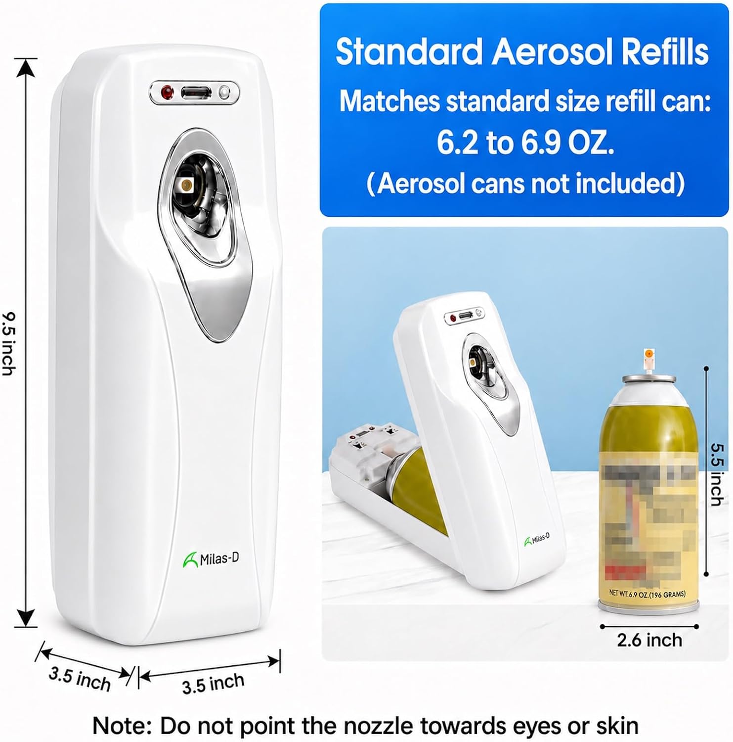 Automatic Aerosol Spray Dispenser (2 Pack), Custom Timer, Standard Refills | Day/Night/24H, 5/10/15/30 Min Intervals, Wall Mounted/Freestanding, Home & Commercial, 2 D Batteries, Glade& Airwick, Milas-D