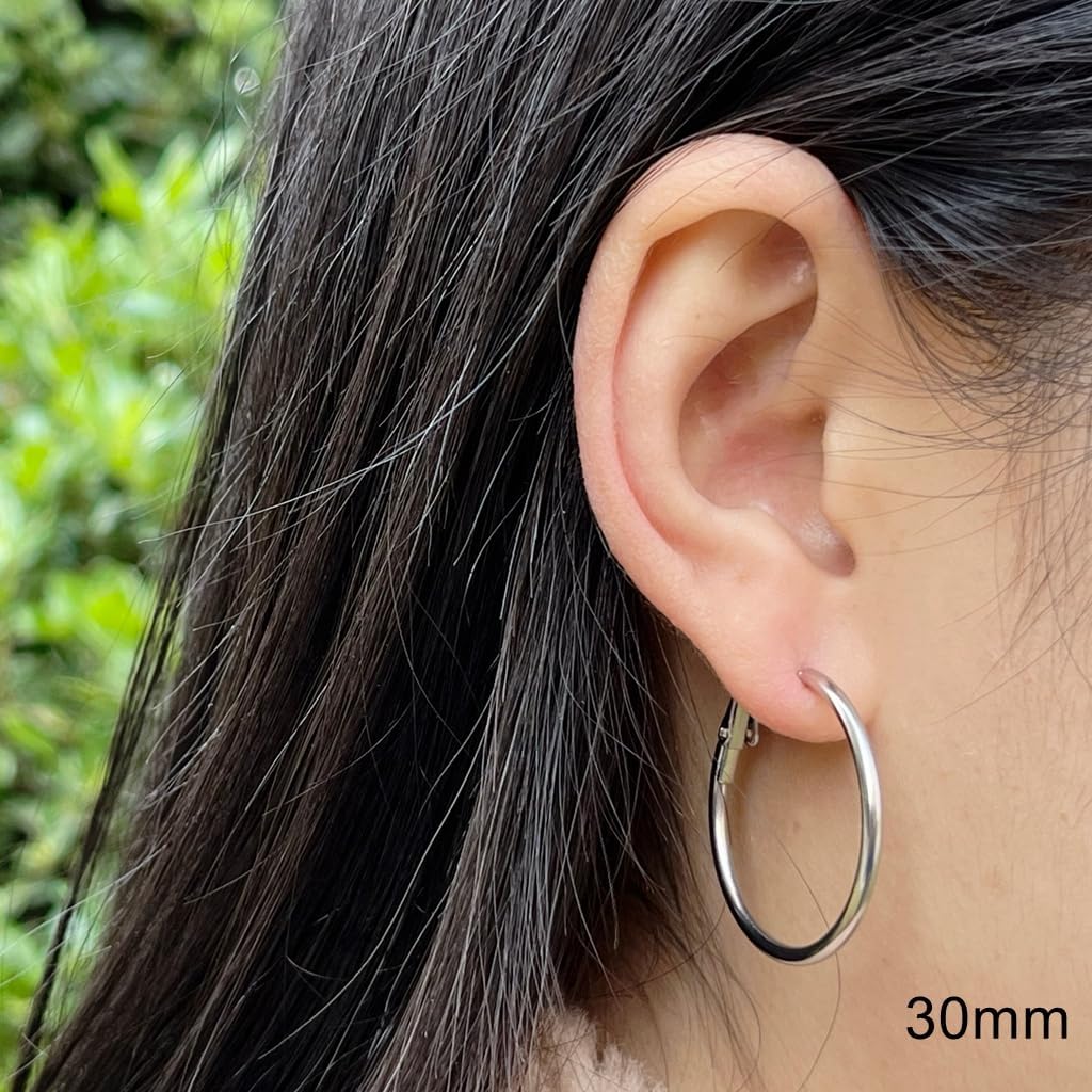 Newless 4 Pairs Large Hoop Earrings for Women, Stainless Steel Earring Set Gold Silver Rose Gold Black Lightweight Hoops - Image 4