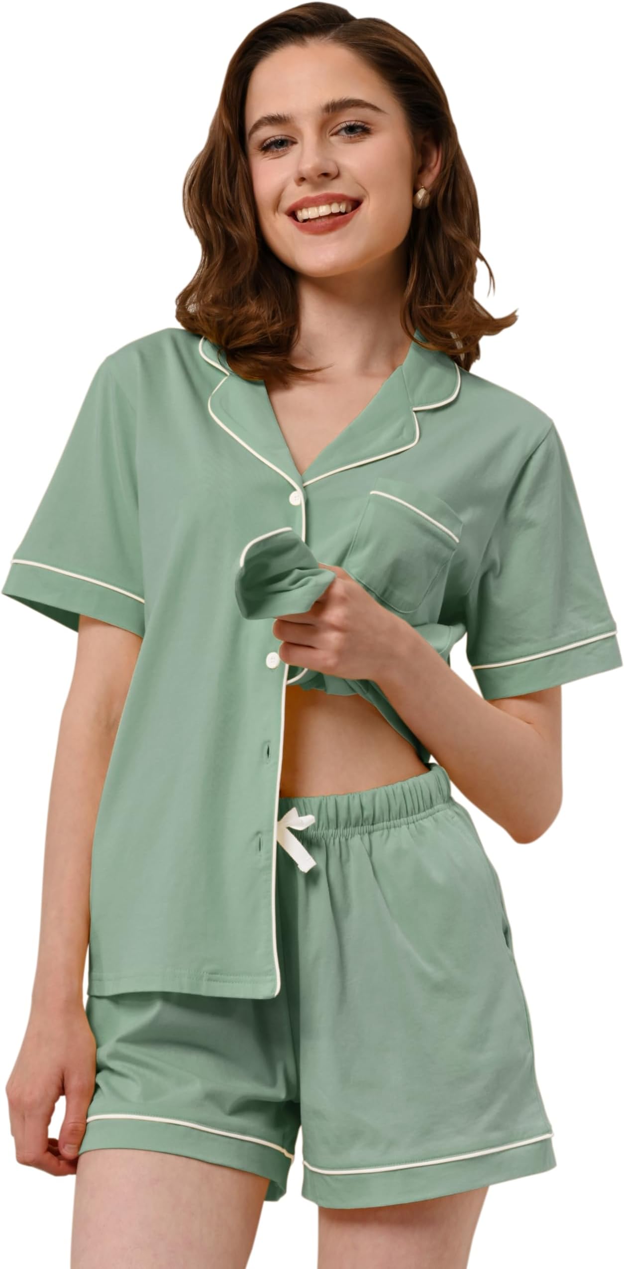 - 100% Cotton Pajamas for Women Sets 2 Pieces Pjs Button short sleeves with Pockets Soft Sleepwear Loungewear XS-XXL