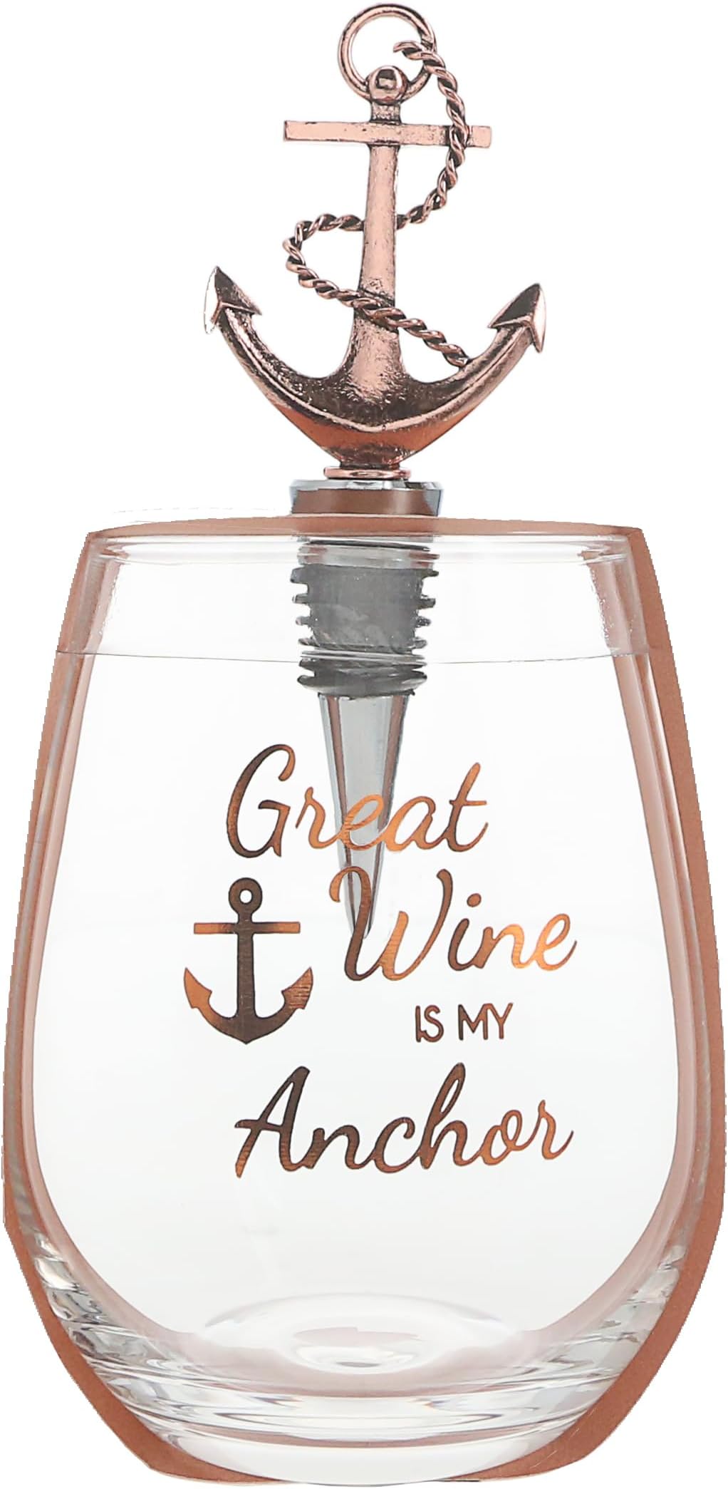 Pavilion Gift Company - Anchor Bottle Stopper and 20 oz Stemless Gift Set