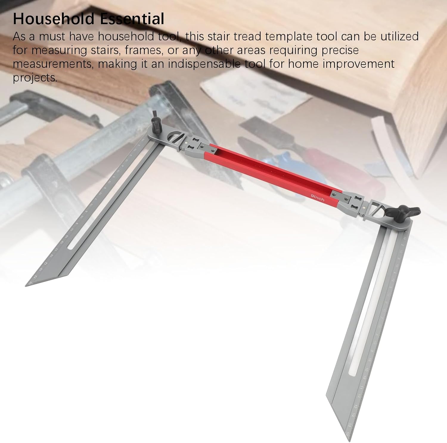 Stair Tread Template Tool, Foldable Stair Tread Gauge for Accurately Measuring Angle Length Depth, Adjustable Stair Tread Measuring Tool for Stairs, Shelf, 17.9 to 58.9 inch