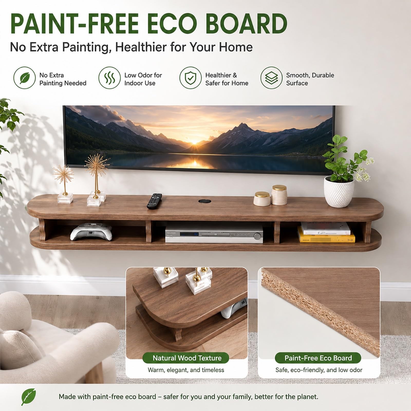Mobile TV Sospeso in Legno con Cassetti | Mobile Porta TV da Parete per Soggiorno, Tavolino TV con Gestione Cavi(Brown,60cm/24in)