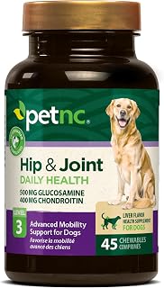PetNC Level-3 Hip & Joint Chewables for Adult Dogs, Liver, 45 Count | Level-3 Hip & Joint Support, Adult Dogs with Glucosamine, Chondroitin, MSM, Vitamin C & Manganese for Mobility