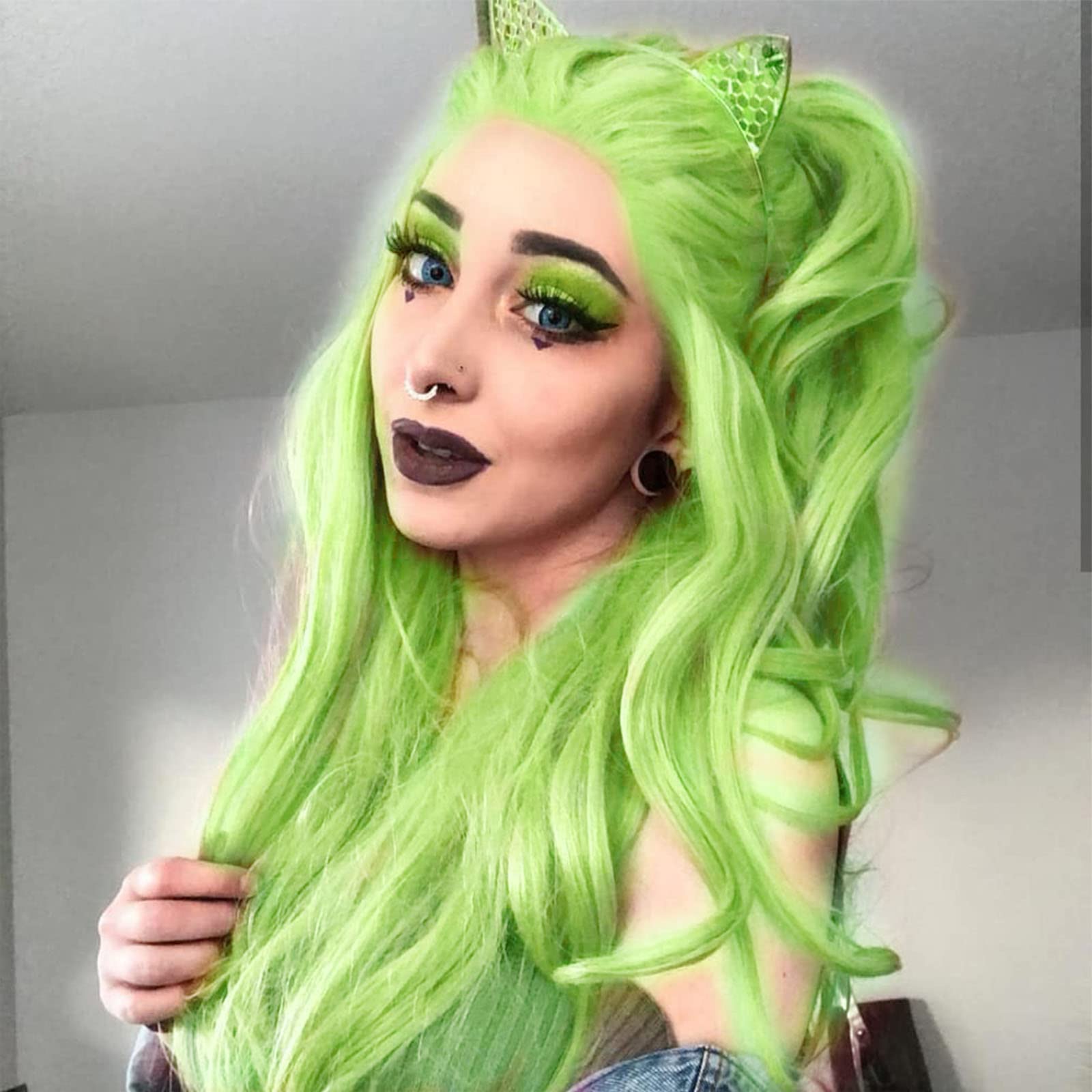 22” GOBLIN GREEN  WAVY  LACE FRONT WIG  *NEW* Amazon.com : Neon Green Lace Front Wig Curly Fluorescent  main image 4