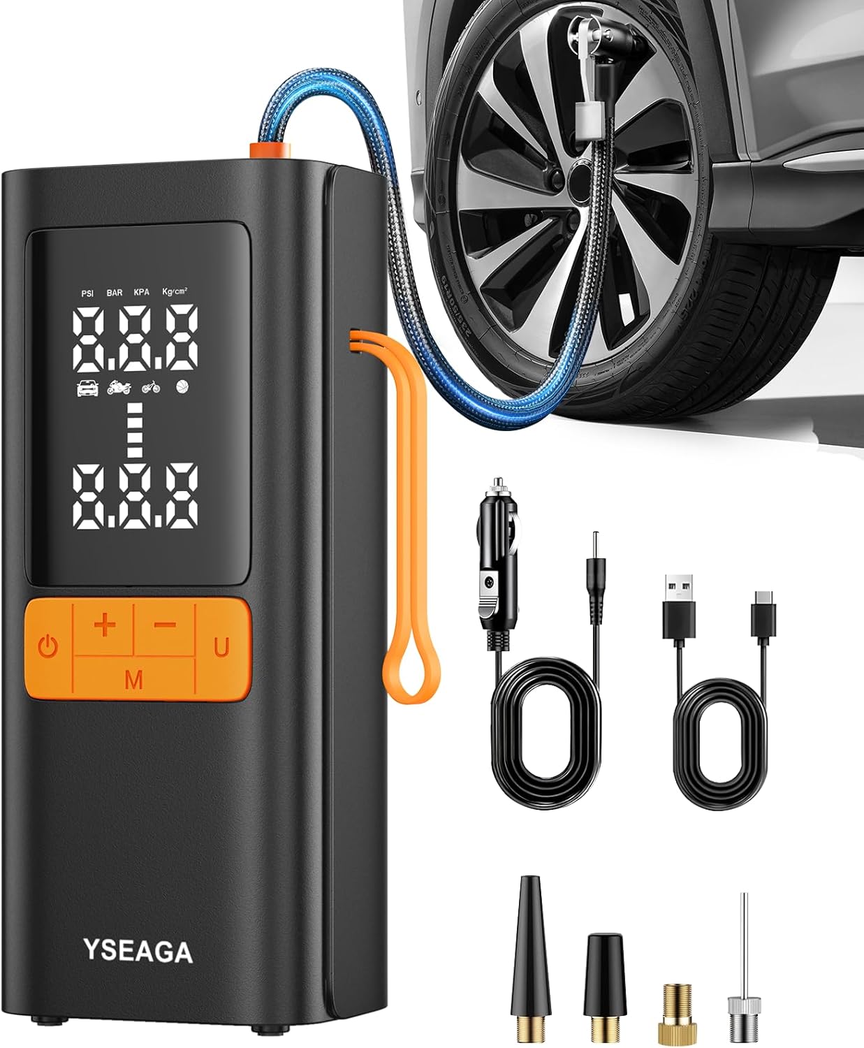 Tire Inflator Portable Air Compressor, 150PSI&12V DC Air Pump for Car Tires, Portable Tire Inflator with LED Light/Digital Pressure Gauge/Auto Shut-off,5x Faster Inflate/Deflate for Car,Moto,Bike,Ball Black
