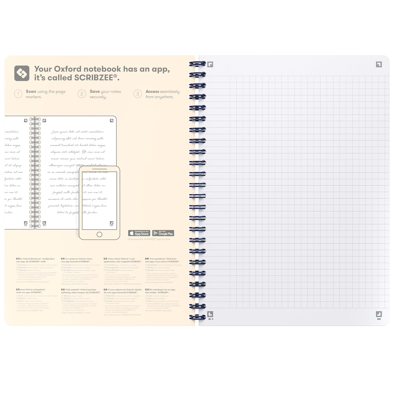 Oxford 5 x A5 Spiral Notebook - Signature Squared 160 Pages with Flexible Cover - Blue