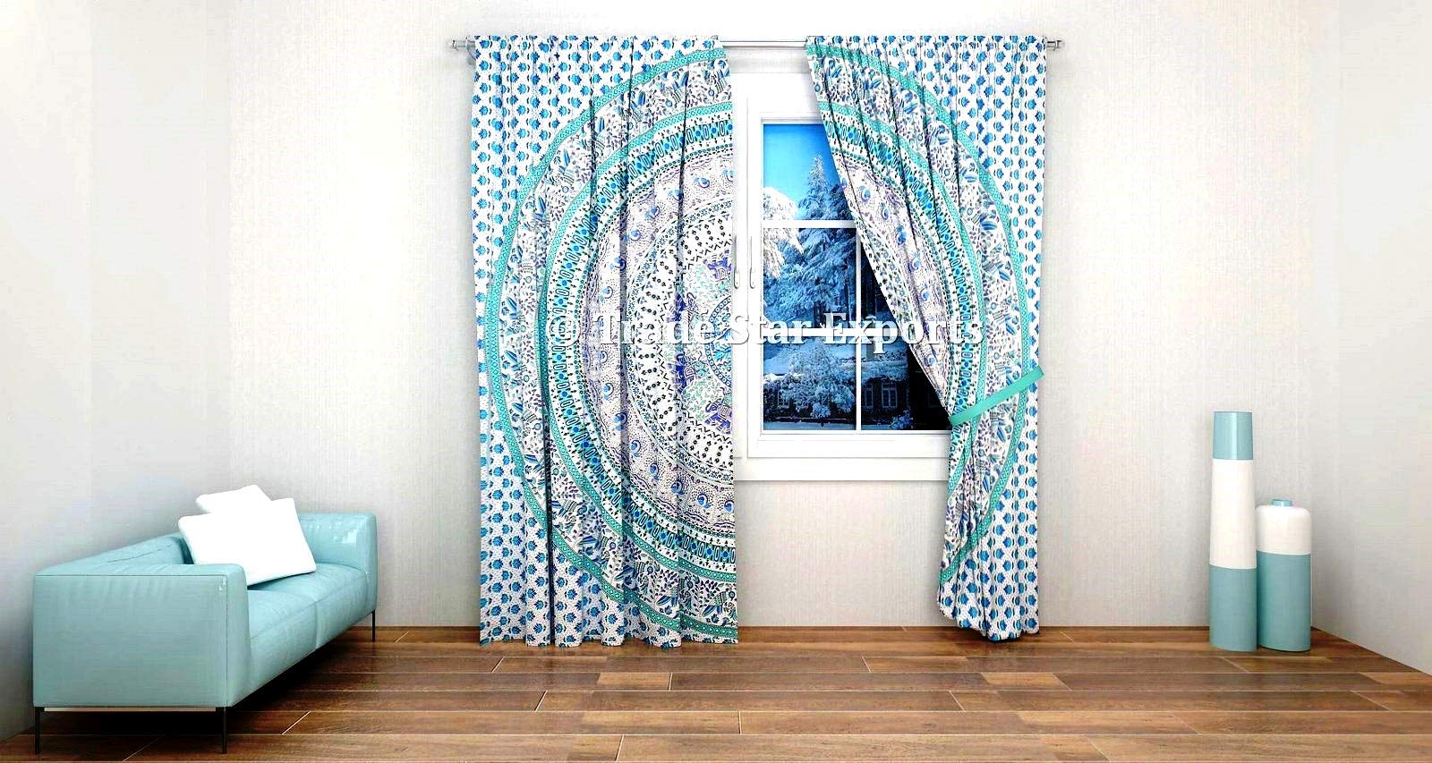 USTIDE Tenda indiana bohémien, etnica a righe, tribale, hippy, 1 pannello, tenda per porta con tasca per asta, semi-oscurante, per soggiorno/camera da letto, 180 cm di lunghezza